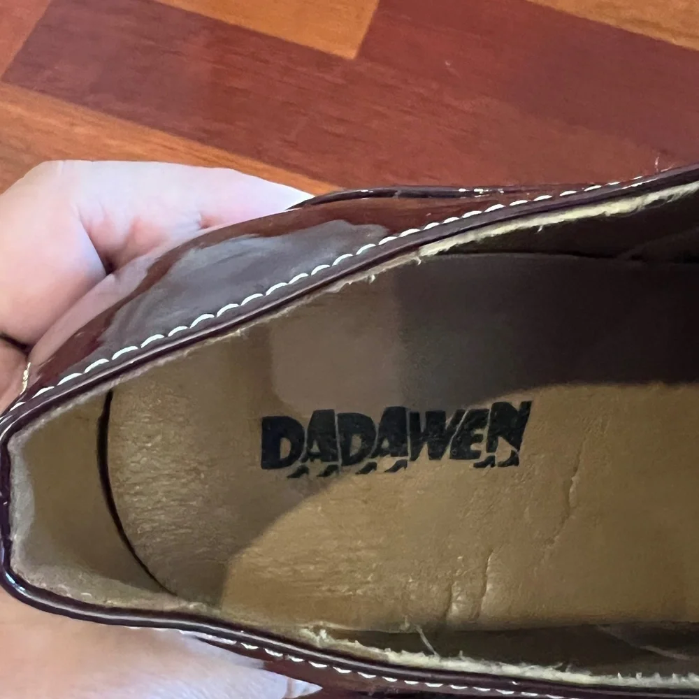 Dadawen Mary Jane Patent Burgundy Wine Leather Laced Heel Shoe, Size 38/40, 8